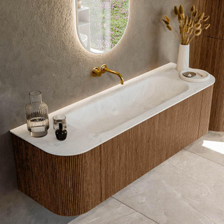 MONDIAZ KURVE-DLUX 150cm Meuble salle de bain avec module 25 G et D - couleur Walnut - 1 tiroir - 2 portes - vasque BIG MEDIUM centre - sans trou de robinet - couleur Opalo