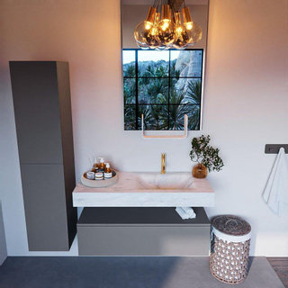 Mondiaz ALAN-DLUX Ensemble de meuble - 110cm - meuble Plata mat - 1 tiroir - Lavabo Cloud Opalo suspendu - vasque Droite - 1 trou de robinet