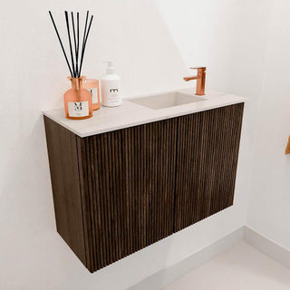 Mondiaz JOYA-DLUX 60cm toiletmeubel - kleur Walnut - Wastafel FAYE positie Rechts 1 kraangat kleur Meli.