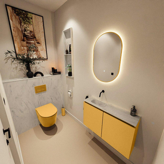 MONDIAZ TURE-DLUX Meuble toilette - 80cm - Ocher - EDEN - vasque Opalo - position gauche - sans trou de robinet