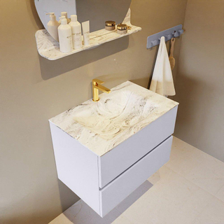 Mondiaz VICA-DLUX Ensemble de meuble de salle de bain - 70cm - meuble sous-vasque cale - 2 tiroirs - lavabo encastré cloud milieu - 1 trou de robinet - version haute de 60cm - glace