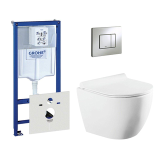 QeramiQ Salina toiletset met inbouwreservoir inclusief compacte wandcloset en mat chromen bedieningsplaat