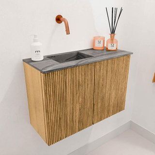 Mondiaz JOYA-DLUX 60cm toiletmeubel - kleur Oak - Wastafel FAYE positie Links Zonder kraangat kleur Sombra.