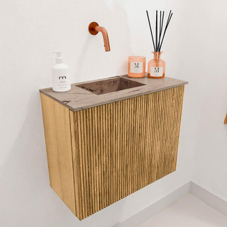 Mondiaz JOYA-DLUX 50cm toiletmeubel - kleur Oak - Wastafel FAYE positie Links Zonder kraangat kleur Arena.