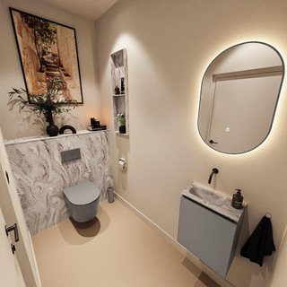 MONDIAZ TURE-DLUX Meuble toilette - 40cm - Smoke - EDEN - vasque Glace - position gauche - sans trou de robinet