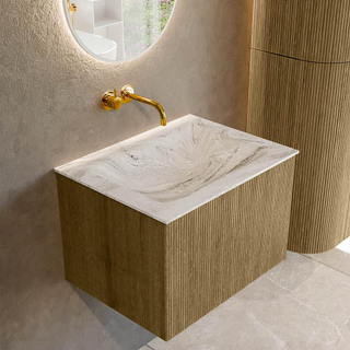 Ensemble de meuble de salle de bain Mondiaz KURVE-DLUX - 60x46x40cm - 1 tiroir - lavabo en solid surface - milieu - sans trou de robinet - Dusk