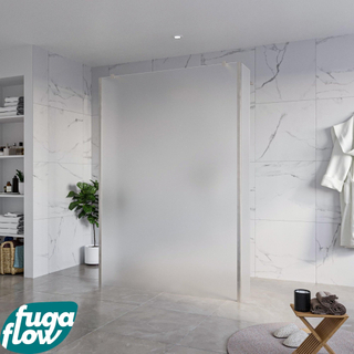 FugaFlow Eccelente Vetro Vrijstaande inloopdouche badkamer - 140x200cm - Glas mat - antikalk - 8mm veiligheidsglas - 2 zijwanden 40cm - met wandarmen en hoekprofielen - RVS geborsteld -