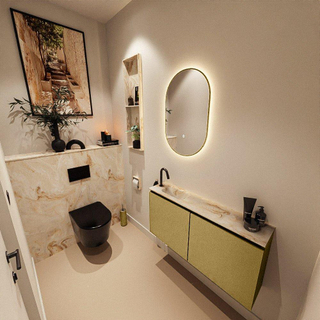 MONDIAZ TURE-DLUX Meuble toilette - 100cm - Oro - EDEN - vasque Frappe - position gauche - 1 trou de robinet