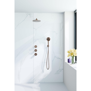 Fortifura Nebbio Regendoucheset - inbouwkraan - inbouwdeel - wandaansluitbocht - doucheslang metaal - ronde handdouche - 35cm wandarm - 30cm ronde hoofddouche - geborsteld koper PVD (koper)