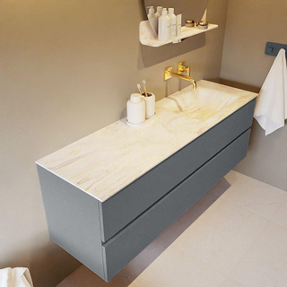 Mondiaz VICA-DLUX ensemble de meuble de salle de bain - 150cm - meuble sous-vasque plata - 2 tiroirs - lavabo encastré cloud droite - sans trous de robinet - miroir modèle spot - version XL 60cm haut - ostra