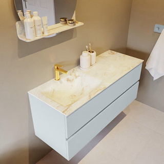 Mondiaz VICA-DLUX Ensemble de meuble de salle de bain - 120cm - meuble sous-vasque argile - 2 tiroirs - lavabo encastré nuage gauche - 1 trou de robinet - version haute de 60cm - frape