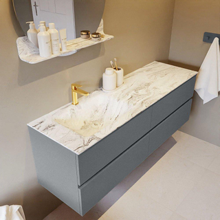 Mondiaz VICA-DLUX ensemble de meuble de salle de bain - 150cm - meuble sous-vasque plata - 4 tiroirs - lavabo encastré cloud gauche - 1 trou de robinet - version haute de 60cm - glace