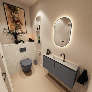 MONDIAZ TURE-DLUX Meuble toilette - 100cm - Dark Grey - EDEN - vasque Ostra - position centrale - 1 trou de robinet