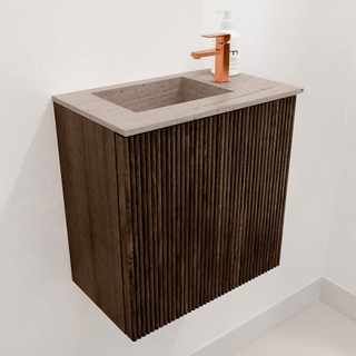Mondiaz JOYA-DLUX 40cm toiletmeubel - kleur Walnut - Wastafel FAYE positie Links 1 kraangat kleur Saba.