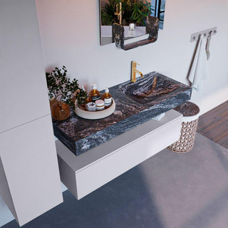 Mondiaz ALAN-DLUX Ensemble de meuble - 120cm - meuble Cale mat - 1 tiroir - Lavabo Cloud Lava suspendu - vasque Droite - 1 trou de robinet