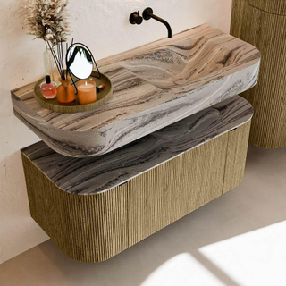 MONDIAZ THOR-DLUX Meuble de salle de bains 110cm arrondi gauche + droite couleur Dusk avec 1 tiroir et 2 portes. Vasque suspendue CLOUD Droite sans trou de robinet couleur Sombra.