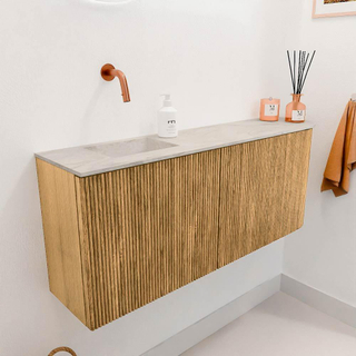 Mondiaz JOYA-DLUX 101.6cm toiletmeubel - ronding rechts kleur Oak - Wastafel FAYE positie Links Zonder kraangat kleur Ostra.