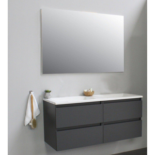 Basic Line Bella Badkamermeubelset - 120x55x46cm - 2 wasbakken - Acryl - Wit - 0 kraangaten - Wandspiegel zonder verlichting - Melamine Antraciet mat