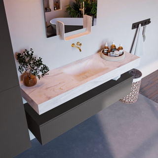 Mondiaz ALAN-DLUX Ensemble de meuble - 150cm - meuble Dark grey mat - 1 tiroir - Lavabo Cloud Ostra suspendu - vasque Centre - 0 trous de robinet