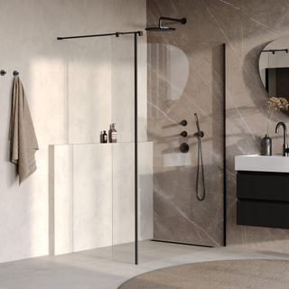 BRAUER Oblivion Douche à l'italienne - 140x200cm - paroi latérale 30cm - revêtement verre - verre clair - noir mat