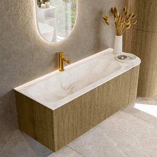 Mondiaz KURVE-DLUX Badkamermeubelset - 125x46x40cm - 1 lade - 1 deur - wastafel solid surface - links - 1 kraangat - Dusk