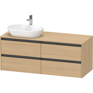 Duravit ketho 2 meuble sous lavabo avec plaque console avec 4 tiroirs pour lavabo à gauche 140x55x56.8cm avec poignées anthracite chêne naturel mat
