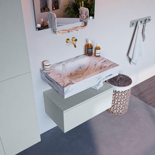 Mondiaz ALAN-DLUX Ensemble de meuble - 70cm - meuble Clay mat - 1 tiroir - Lavabo Cloud Glace suspendu - vasque Centre - 0 trous de robinet