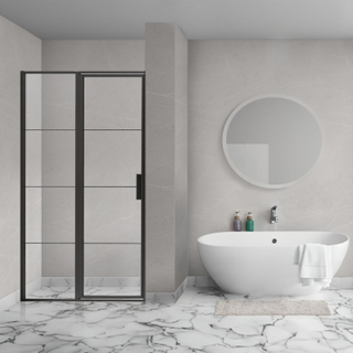 Aqua Vista Triple Draaideur met vast deel - 130x200 cm - 8mm - helder glas - mat zwart