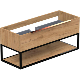 Thebalux type meuble 120x45x50cm 1x niche poignée en saillie cuivre 1 tiroir à fermeture douce poignée standard mdf/panneau de particules/métal bois carbone