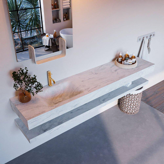 Mondiaz ALAN-DLUX Ensemble de meuble - 200cm - meuble Opalo mat - 0 tiroirs - Lavabo Cloud Opalo suspendu - vasque Gauche - 1 trou de robinet