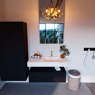 Mondiaz ALAN-DLUX Ensemble de meuble - 100cm - meuble Urban mat - 1 tiroir - Lavabo Cloud Ostra suspendu - vasque droite - 1 trou de robinet