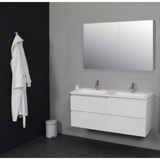 Basic Bella Meuble avec lavabo acrylique 2 trous de robinet 120x55x46cm avec armoire toilette à 2 portes gris Blanc brillant