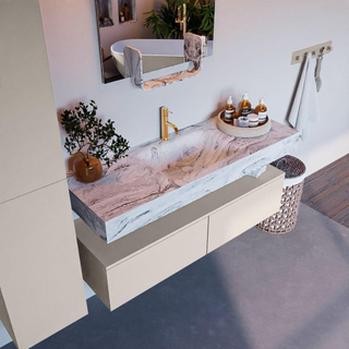 Mondiaz ALAN-DLUX Ensemble de meuble - 130cm - meuble Linen mat - 2 tiroirs - Lavabo Cloud Glace suspendu - vasque Centre - 1 trou de robinet