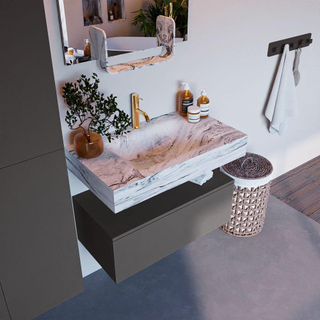 Mondiaz ALAN-DLUX Ensemble de meuble - 80cm - meuble Dark grey mat - 1 tiroir - Lavabo Cloud Glace suspendu - vasque Centre - 1 trou de robinet