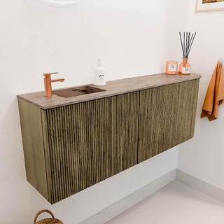 Mondiaz JOYA-DLUX 111.6cm toiletmeubel - ronding rechts kleur Dusk - Wastafel FAYE positie Links 1 kraangat kleur Arena.