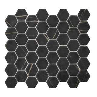 The Mosaic Factory Valencia - Carrelage mosaïque - 30x30cm - carrelage mural et sol - Hexagonal - verre recyclé - Nero Marble Print mat