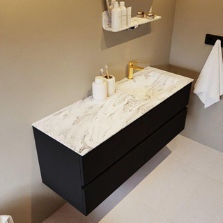 Mondiaz VICA-DLUX ensemble de meuble de salle de bain - 130cm - meuble sous-vasque urbain - 4 tiroirs - lavabo encastré cloud droite - 1 trou de robinet - version haute de 60cm - glace