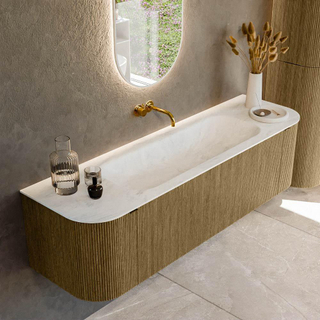 Mondiaz KURVE-DLUX Badkamermeubelset - 160x46x40cm - 1 lade - 2 deuren - wastafel solid surface - midden - zonder kraangat - Dusk