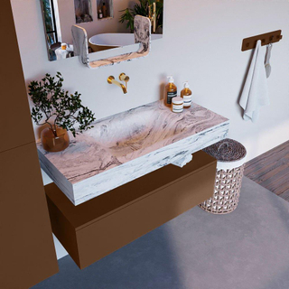 Mondiaz ALAN-DLUX Ensemble de meuble - 100cm - meuble Rust mat - 1 tiroir - Lavabo Cloud Glace suspendu - vasque Centre - 0 trous de robinet