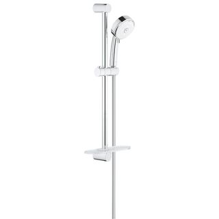 GROHE New Tempesta Cosmopolitan 100 Ensemble de douche - 60cm - douchette ronde - 3 types de jet - flexible de douche lisse - avec porte-savon - chrome/blanc