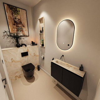 MONDIAZ TURE-DLUX Meuble toilette - 80cm - Urban - EDEN - vasque Frappe - position gauche - sans trou de robinet