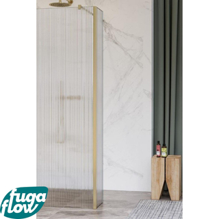 FugaFlow Eccelente Vetro zijwand - 50x200cm - ribbel glas - 8mm - met hoekprofiel - geborsteld messing -