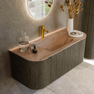 MONDIAZ KURVE-DLUX 110cm badmeubel ronding Links + Rechts kleur Shadow met 1 lade en 2 deuren. Wastafel CLOUD Midden 1 kraangat Saba.