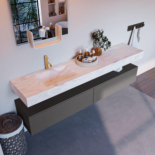 Mondiaz ALAN-DLUX Ensemble de meuble - 200cm - meuble Dark grey mat - 2 tiroirs - Lavabo Cloud Ostra suspendu - vasque Gauche - 1 trou de robinet