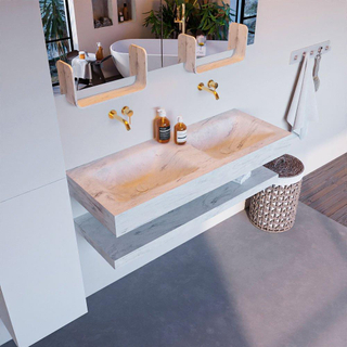 Mondiaz ALAN-DLUX Ensemble de meuble - 120cm - meuble Opalo mat - 0 tiroirs - Lavabo Cloud Opalo suspendu - vasque Gauche et droite - 0 trous de robinet