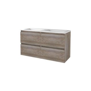 Basic-Line Start 46 ensemble de meubles de salle de bain 120x46cm sans poignée 4 tiroirs vasque acrylique 0 trous de robinetterie mfc scotch oak