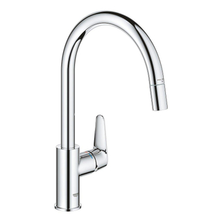 Grohe BauCurve Mitigeur de cuisine - bec en forme C - mousseur extractible - Chrome