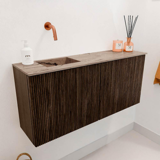 Mondiaz JOYA-DLUX 90cm meuble de salle de bains - couleur Walnut - Lavabo FAYE position Gauche Sans trou de robinet couleur Arena.
