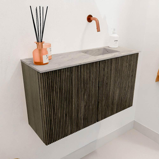 Mondiaz JOYA-DLUX 70cm meuble de salle de bains - couleur Shadow - Vasque FAYE position Droite Sans trou de robinet couleur Glace.