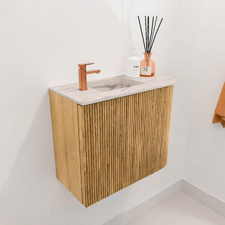 Mondiaz JOYA-DLUX Meuble de toilette 51,6cm - arrondi droit couleur Chêne - Vasque FAYE position Gauche 1 trou de robinet couleur Nata